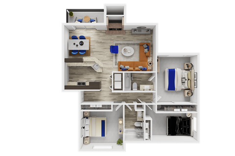 Floor plan for 3 beds, 2 baths, 1181 sqft
